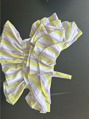 Habitual Ruffled Top- Yellow & Lilac Stripe